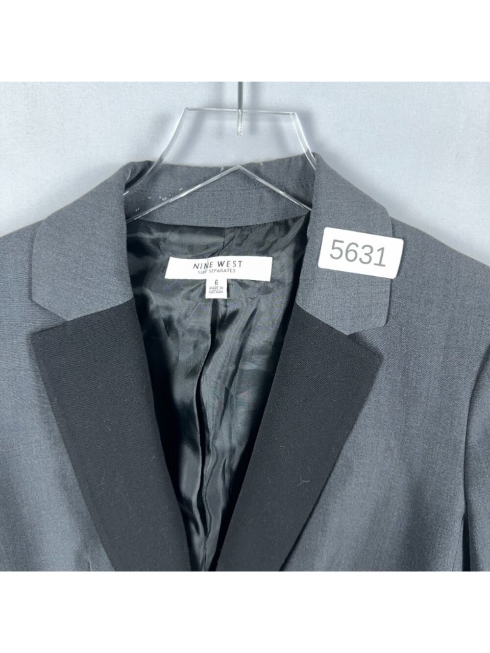 Nine West Suit Jacket Size 6 Gray Black Single Button Contrast Lapels - Picture 12 of 12